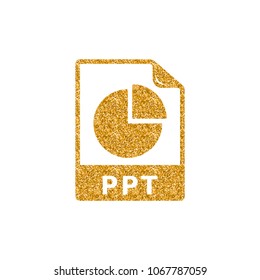 Presentation file format icon in gold glitter texture. Sparkle luxury style vector illustration.