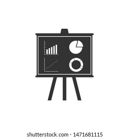 Presentation financial business board with graph, chart, diagram, pie graph icon isolated. Infographic board sign. Flat design. Vector Illustration