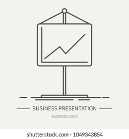 Presentation of financial indicators - business icon in flat thin line style. Graphic design elements for ad, apps, website,packaging, poster or brochure. Vector illustration