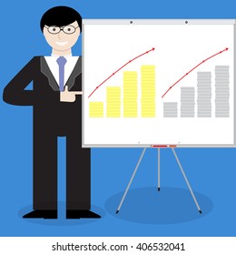 Presentation of financial report gold silver money. Financial and  report, finance and annual report, financial planning and growth business graphic. Vector flat design illustration