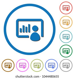 Presentation flat color vector icons with shadows in round outlines on white background