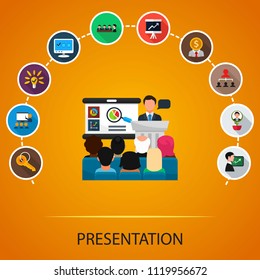 Presentation flat icons concept. Vector illustration. Element template for design.