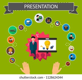 Presentation flat icons concept. Vector illustration. Element template for design.