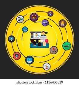 Presentation flat icons concept. Vector illustration. Element template for design.