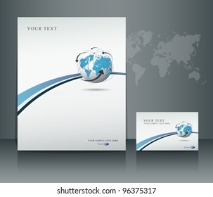 Presentation flyer design cover blue globe, vector illustration