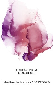 Presentation, flyer, invitation alcohol ink design. Vector art with watercolor liquid  splash in  red violet colors. Purple acrylic marble liquid design 