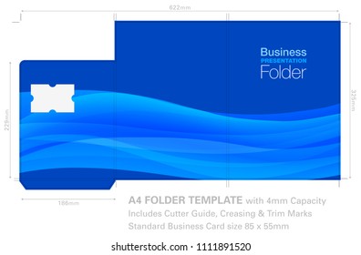 Presentation Folder A4 Template with Background Graphic, Cutter Guide, standard business card slot and 4mm capacity.