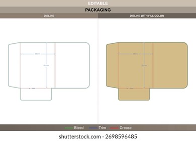 Presentation folder dieline designed through detailed vector plan refining printing output packaging layout strong die line contour provides reliable closure for stacked papers