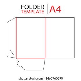 Presentation folder template die cut stamp. Empty folder template for A4 documents and business card with lock. Vector black isolated circuit, line folder on white background.
