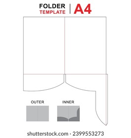 Presentation folder template die cut stamp. Empty folder template for A4 documents and business card with lock. Vector black isolated circuit, line folder on white background.