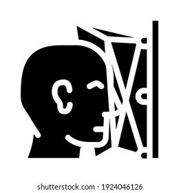presentation future buildings with vr glasses glyph icon vector. presentation future buildings with vr glasses sign. isolated contour symbol black illustration