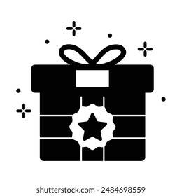 Presentation Gift box icon. Present gift box tied, open, and sparkle for birthday, valentine, wedding party, gift symbol. Vector Illustration.