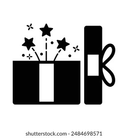 Presentation Gift box icon. Present gift box tied, open, and sparkle for birthday, valentine, wedding party, gift symbol. Vector Illustration.