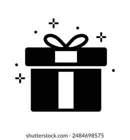 Presentation Gift box icon. Present gift box tied, open, and sparkle for birthday, valentine, wedding party, gift symbol. Vector Illustration.