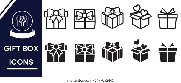 Presentation Gift box with ribbon, gift box vector, icon, silhouette Set of Gift box icon, silhouette vector. Wrapping and Christmas gift box icon illustration. Vector illustration.