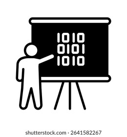 Presentation glyph icon, use for machine learning, education, technology industry, UI, UX kit, app and web development, digital or print.