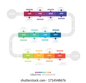 Presentation graph, Business infographics template for 12 months, 1 year, can be used for Business concept with 12 options, steps or processes.