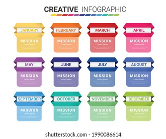 Presentation graph, Business infographics template for 12 months, 1 year, can be used for Business concept with 12 options, steps or processes.