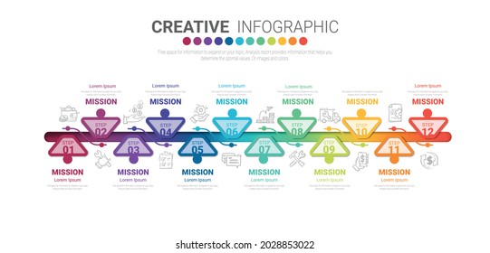 Presentation graph, Business infographics template for 12 months, 1 year, can be used for Business concept with 12 options, steps or processes.