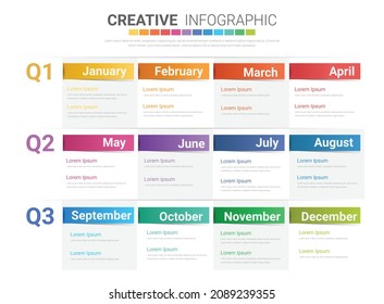 Presentation graph, Business infographics template for 12 months, 1 year, can be used for Business concept with 12 options, steps or processes.