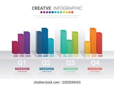 Presentation graph, Business infographics template for 12 months, 1 year, can be used for Business concept with 12 options, steps or processes.