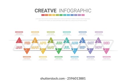 Presentation graph, Business infographics template for 12 months, 1 year, can be used for Business concept with 12 options, steps or processes. EPS Vector.