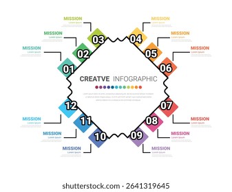 Presentation graph, Business infographics template for 12 months, 1 year, can be used for Business concept with 12 options, steps or processes. EPS Vector.