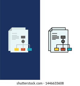 Presentation, Graph, Invoice, Report  Icons. Flat and Line Filled Icon Set Vector Blue Background