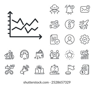 Presentation graph sign. Salaryman, gender equality and alert bell outline icons. Diagram chart line icon. Market analytics symbol. Diagram chart line sign. Spy or profile placeholder icon. Vector