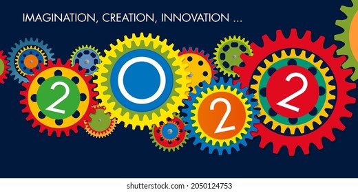 Presentation greeting card, on the concept of innovation and team spirit for a company, in order to achieve its 2022 objectives.
