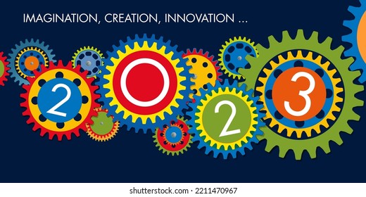 Presentation greeting card, on the concept of innovation and team spirit for a company, in order to achieve its 2023 objectives.