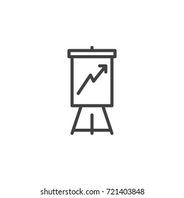 Presentation with growth line icon, outline vector sign, linear style pictogram isolated on white. Symbol, logo illustration. Editable stroke