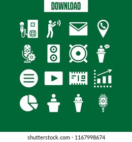 presentation icon. 16 presentation vector set. phone pin, is identical with, pie chart and profits icons for web and design about presentation theme