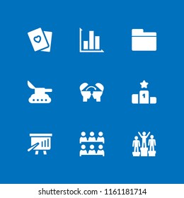 presentation icon. 9 presentation set with diagram, tank, class and podium vector icons for web and mobile app