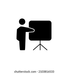 Presentation Icon in black flat glyph, filled style isolated on white background