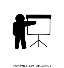 Presentation Icon in black flat glyph, filled style isolated on white background