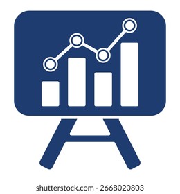 Presentation Icon In Blue Monochrome Flat Design, Vector Illustration