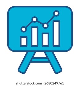 Ícone De Apresentação Em Design Plano Monocromático Azul, Ilustração De Vetor