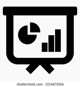 Presentation icon. Board. Monitor with indicators. Presentation of a business plan. Summary table. Business growth chart. Vector icon.