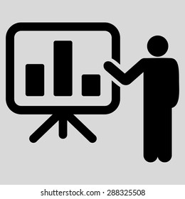 Presentation icon from Business Bicolor Set. Vector style: flat symbols, black color, rounded angles, light gray background.