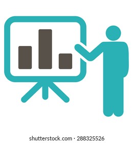 Presentation icon from Business Bicolor Set. Vector style: flat bicolor symbols, grey and cyan colors, rounded angles, white background.