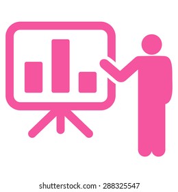 Presentation icon from Business Bicolor Set. Vector style: flat symbols, pink color, rounded angles, white background.