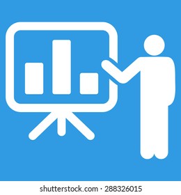 Presentation icon from Business Bicolor Set. Vector style: flat symbols, white color, rounded angles, blue background.