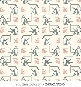 Presentation icon delightful trendy colorful repeating pattern vector illustration background