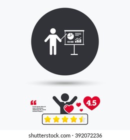 Presentation icon. Education flat symbol. Business analysis. Star vote ranking. Client or customer like.