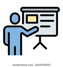 Presentation icon flat line style illustration representing the act of sharing information or ideas visually, suitable for business, education, and marketing-related projects