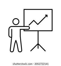 Presentation icon. Flat live lesson pictogram for web. Line stroke. Simple symbol isolated on white background. Outline classroom coach vector eps10