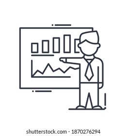 Presentation icon, linear isolated illustration, thin line vector, web design sign, outline concept symbol with editable stroke on white background.