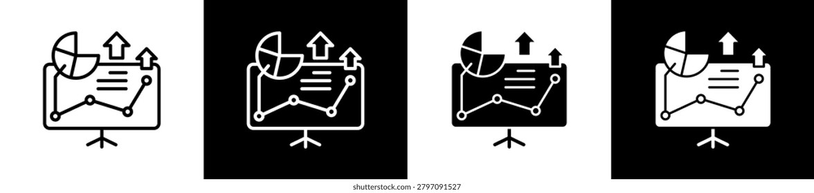 Presentation Icon In Outline And Glyph Styles With Black And White Variations
