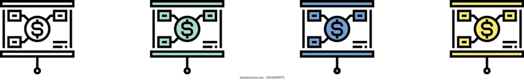 presentation icon. Outline, Green, Blue and Yellow Style Design Isolated On White Background